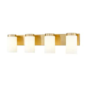 Burk 30 in. 4-Light Luxe Gold Vanity-Light with Matte Opal Glass Shade