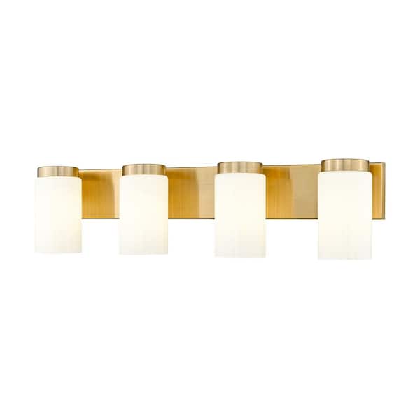 Unbranded Burk 30 in. 4-Light Luxe Gold Vanity-Light with Matte Opal Glass Shade