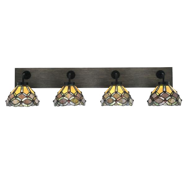 Unbranded Kirby 37.75 in. 4 Light Black and Painted Wood-look Vanity Light with 7 in. Art Glass Glass Shades No Bulbs Included