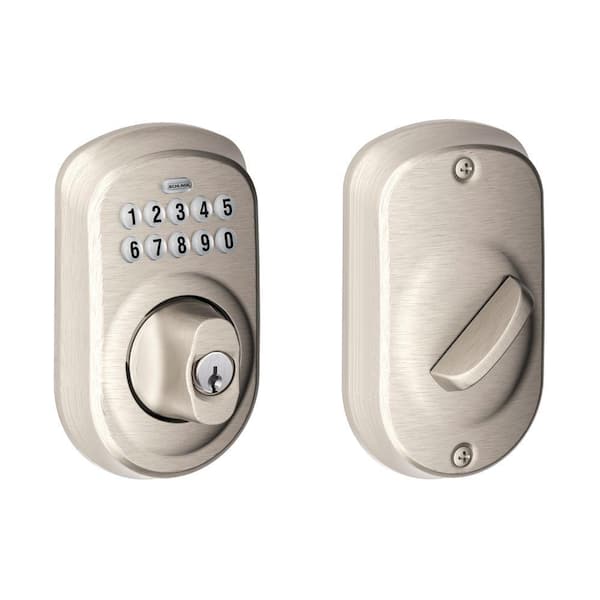Schlage Plymouth Satin Nickel Electronic Keypad Deadbolt BE365 PLY