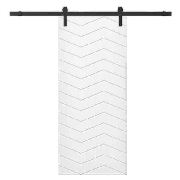 CALHOME 30 in. x 96 in. White Painted Composite MDF Paneled Interior Sliding Barn Door with Hardware Kit