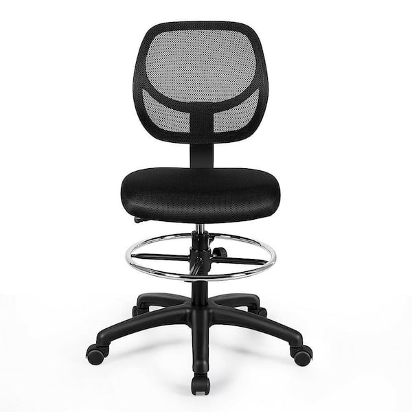 FORCLOVER Adjustable Armless Black Mesh Seat Drafting Office Chair