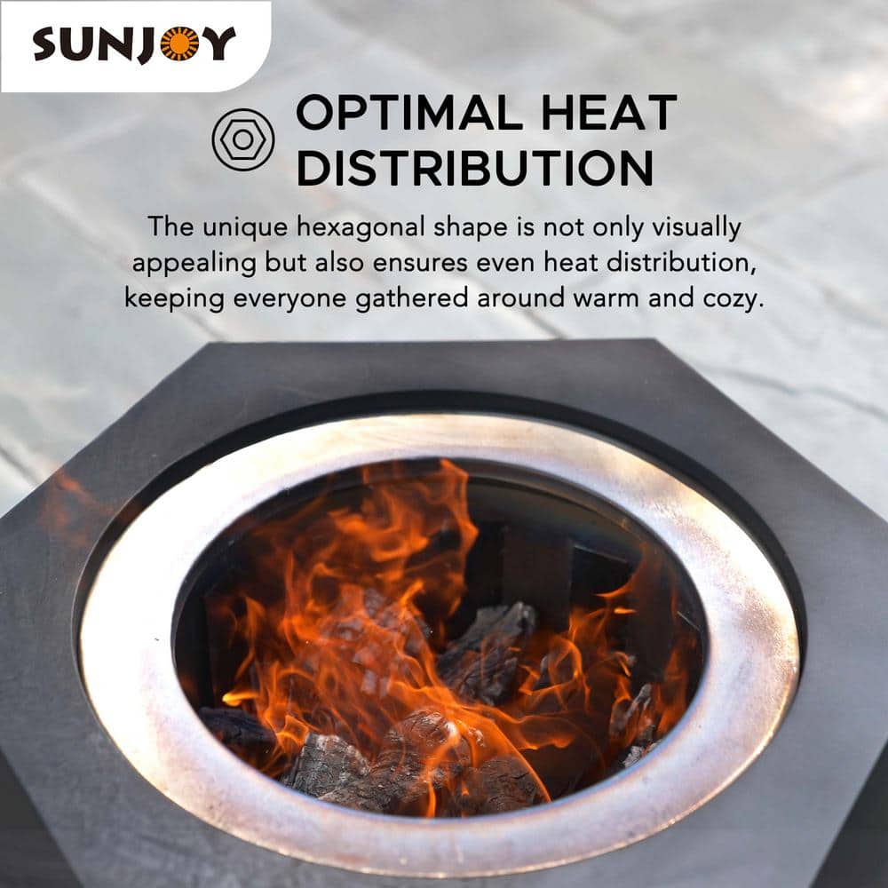 Lawrence Black Hexagonal Smokeless 28 Inch Fire Pit with PVC Cover