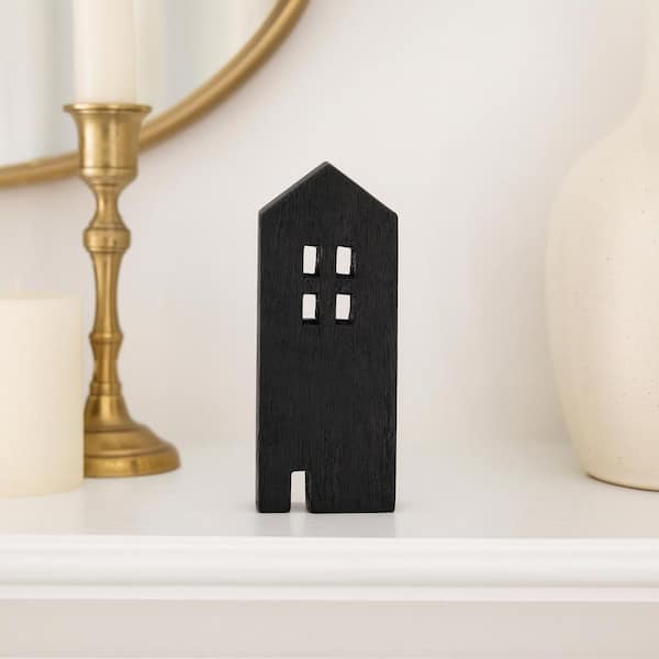 Liv & Skye Black 3 in. x 8 in. Wood Novelty House Decorative Sculpture