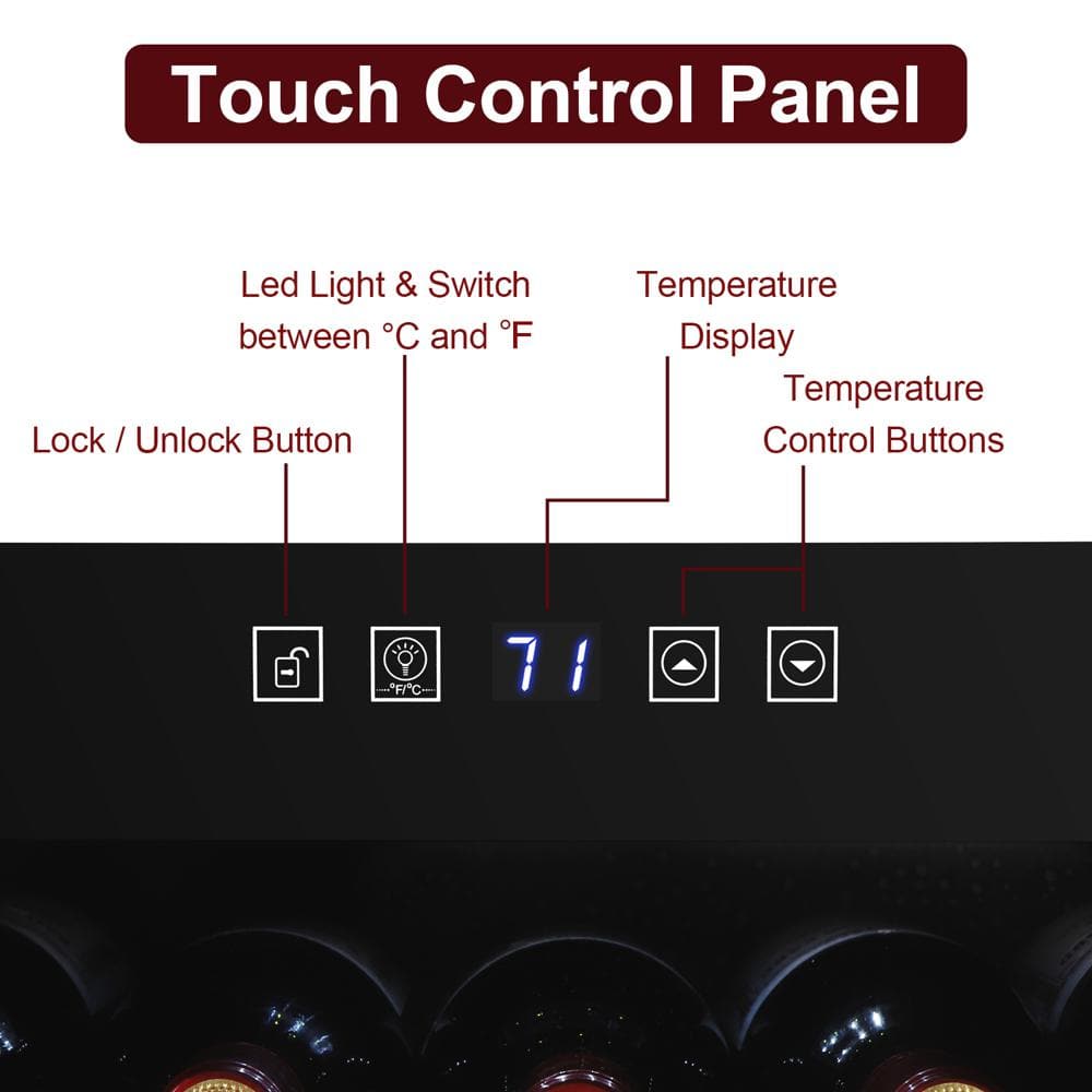 17-Inch Black Stainless Steel Freestanding Wine Cooler with LED Lighting