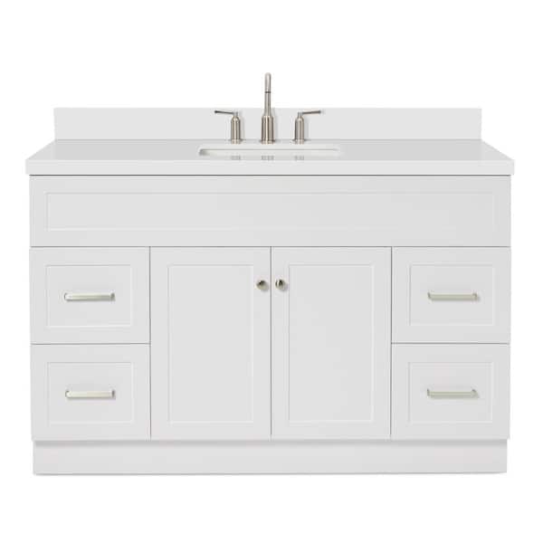 Hamlet 54 in. W x 22 in. D x 36 in. H Single Freestanding in White Bath Vanity with Pure White Quartz Top