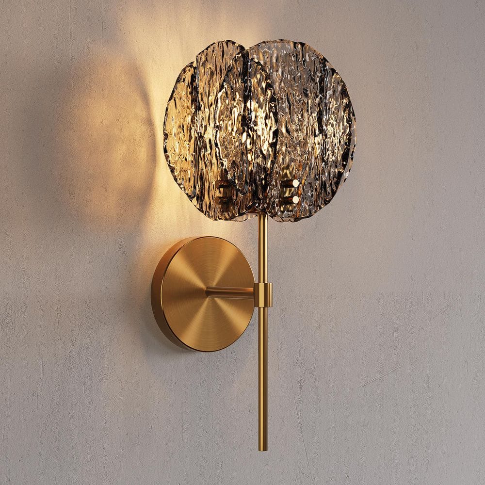 5.9 in. 1-Light Brass Gold Wall Sconce, Modern Wall Light with Smoky Gray Textured Glass Shade for Bathroom, Bedroom price history on PriceWatchPro