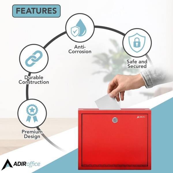 AdirOffice Large Size Red Steel Multi-Purpose Drop Box Mailbox 631