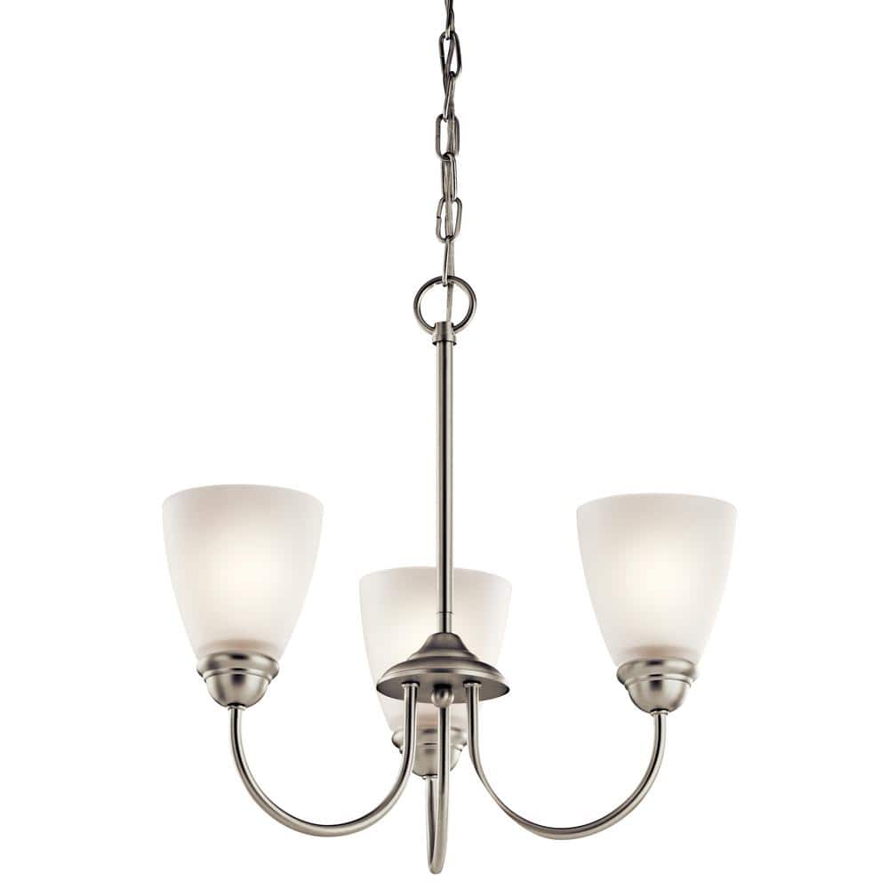 Brushed Nickel 3-Light Mini Chandelier with Satin Etched Glass