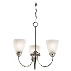 Jolie 18 in. 3-Light Brushed Nickel Transitional Shaded Bell Mini Chandelier for Dining Room