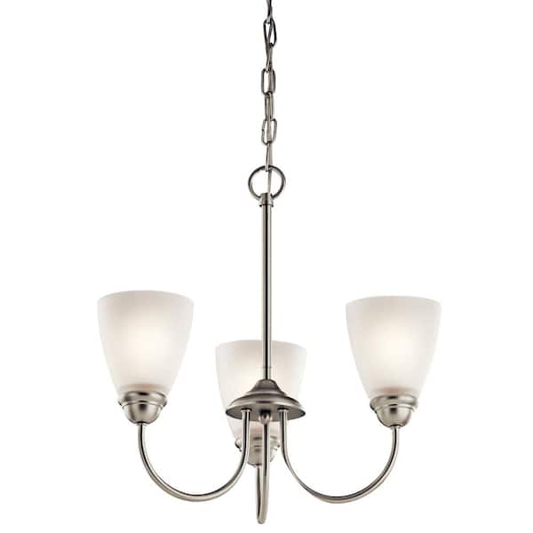KICHLER Jolie 18 in. 3-Light Brushed Nickel Transitional Shaded Bell Mini Chandelier for Dining Room