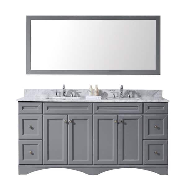 Virtu USA Talisa 72 in. W Bath Vanity in Gray with Marble Vanity Top in White with Square Basin and Mirror