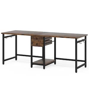 Perry 78 in. Rectangle Rustic Brown Storage Shelves 2 Drawers Computer Double Desk, Large Long Writing Table Study Desk