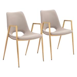 Desi Beige and Gold Faux Leather Dining Chair - (Set of 2)
