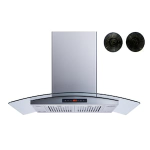 36 in. Convertible Island Mount Range Hood in Stainless Steel and Glass with Touch Control Baffle and Carbon Filters