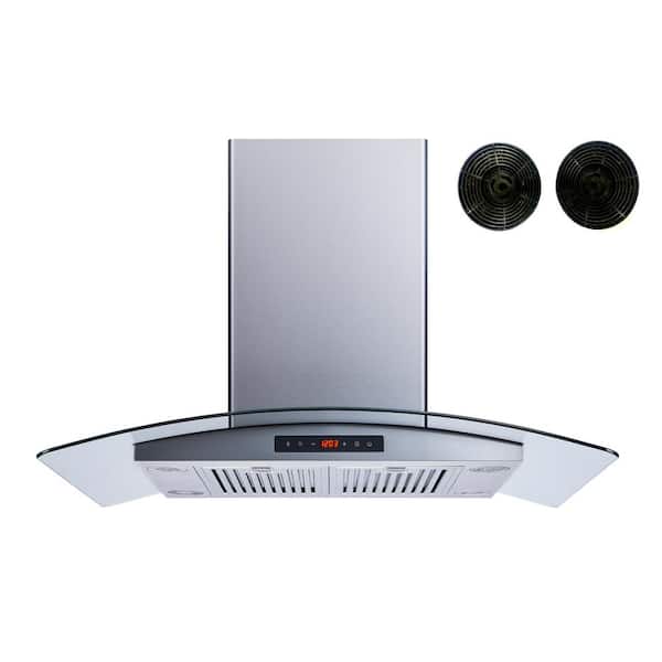 Winflo 36 in. Convertible Island Mount Range Hood in Stainless Steel and Glass with Touch Control Baffle and Carbon Filters