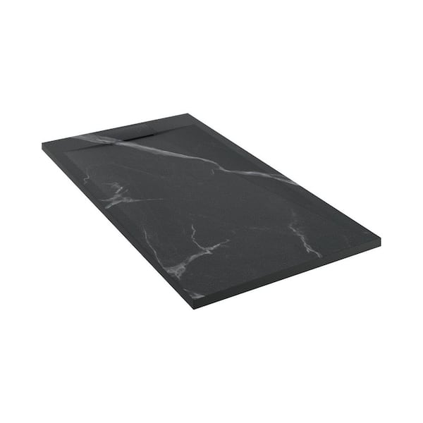 A&E Saul 60 in. L x 32 in. W Alcove or Corner Shower Pan Base with Side Drain in Marble Black