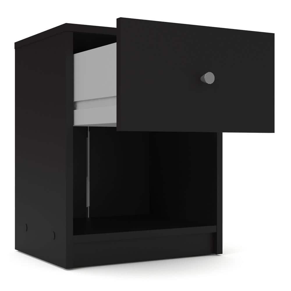 Portland Modern Black Nightstand with Open Cubbie Shelf
