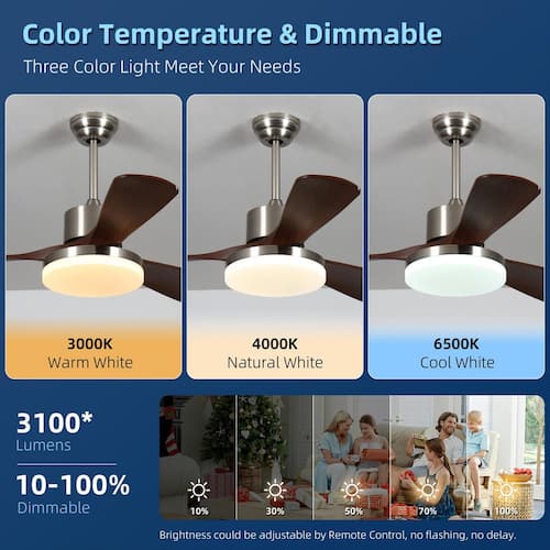 42 in. Smart Indoor Brushed Nickel Ceiling Fan with Light Dimmable LED and APP/Remote Included Lighting
