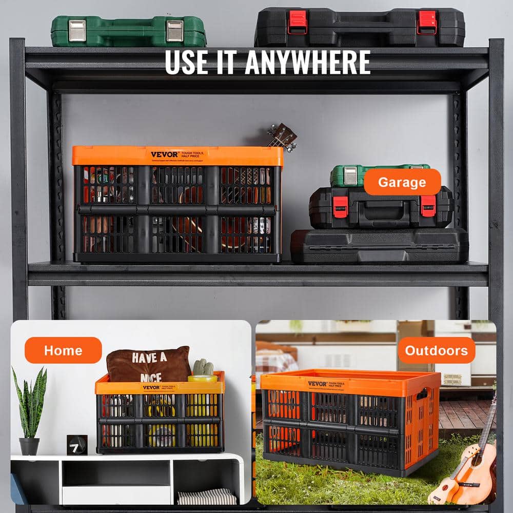VEVOR 45L Orange and Black Collapsible Plastic Crate