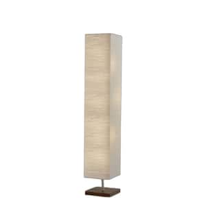 57.25 in. Brown and White 2 Light 1-Way (On/Off) Column Floor Lamp for Liviing Room with Paper Rectangular Shade