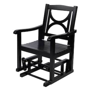 39"H Black Wooden Outdoor Luna Glider Chair, Yard Patio Garden Wood Furniture