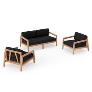 Rhodes 4-Seater 3-Piece Teak Outdoor Patio Conversation Set With Loft Charcoal Cushions