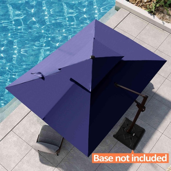 Double Top 12 ft. x 9 ft. Rectangular Heavy-Duty Aluminum 360° Rotation Cantilever Patio Umbrella in Navy Blue