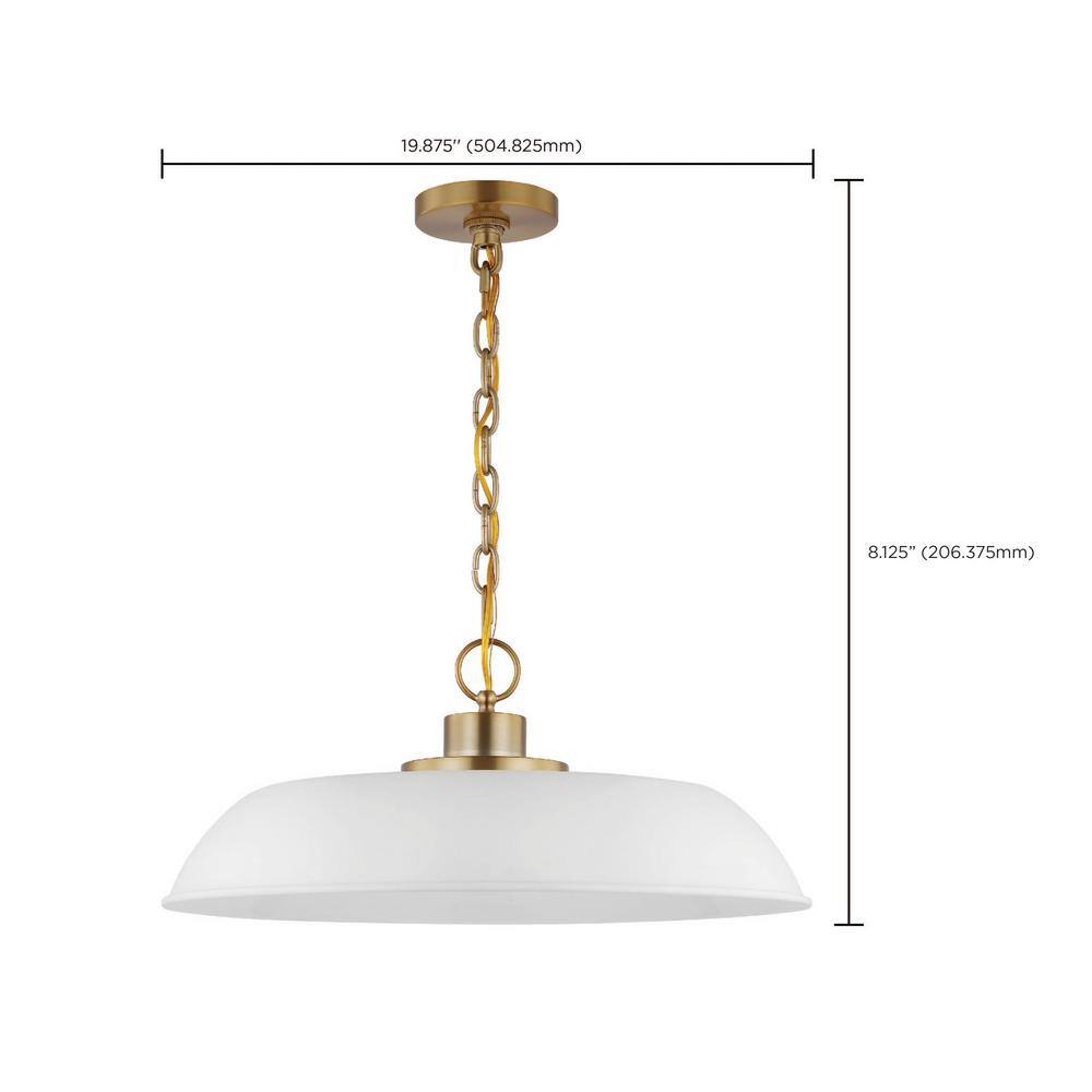 Colony 19.88'' Matte White and Burnished Brass Modern Pendant Light