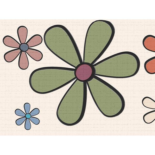 Dundee Deco Falkirk Dandy II Green Yellow Blue Flowers Floral Peel and Stick Wallpaper Border