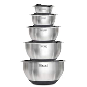 Stainless Steel 10-Piece Mixing Bowl Set with Lid and Silicone Nonslip Blase, Black