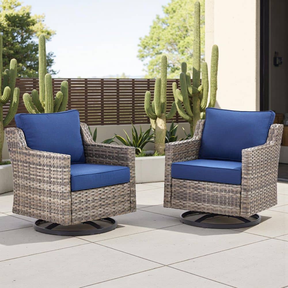 GlideRail Gray Swivel Glider Wicker Outdoor Rocking Chair with Blue Cushions Patio Swivel Chairs Set (2-Piece) price history on PriceWatchPro