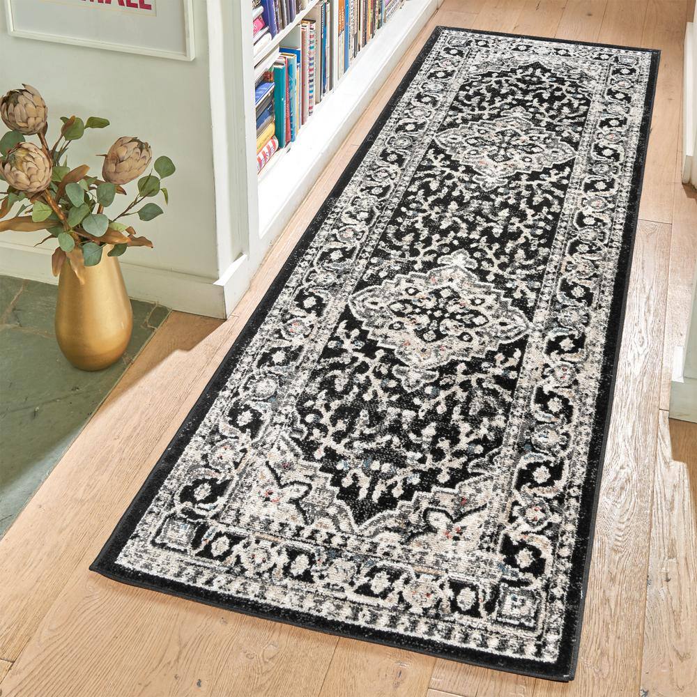 Black and Beige Tufted Polypropylene Runner Rug 2'2" x 6'