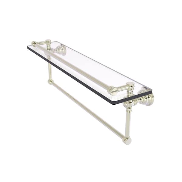 Allied Brass Carolina 22 in. W x 7.4 in. H x 5.54 in. D Glass Rectangular Shelf in Polished Nickel with Integrated Towel Bar