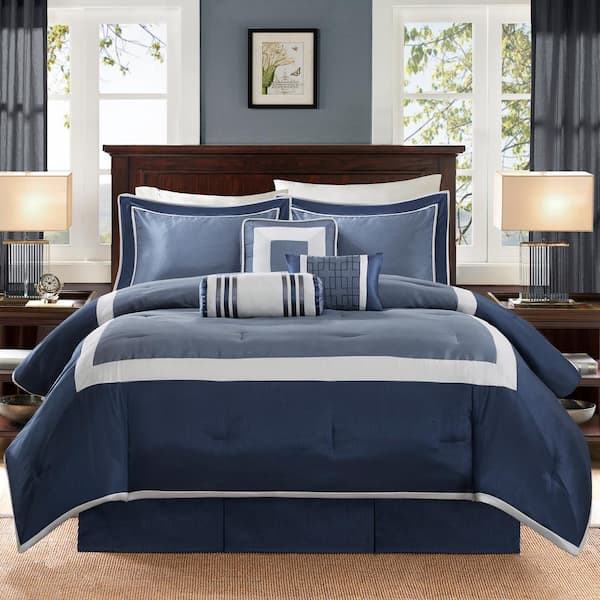 Madison Park Abigail 7-Piece Navy Queen Polyester Comforter Set