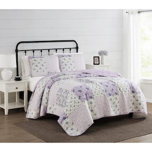 Elissa White and Purple Patchwork Full/Queen Microfiber Quilt Set