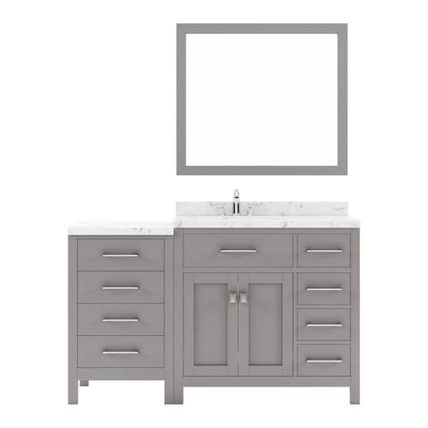 Virtu USA Caroline Parkway 57 in. W x 22 in. D x 35 in. H Single Sink Bath Vanity in Cashmere Gray with Quartz Top and Mirror