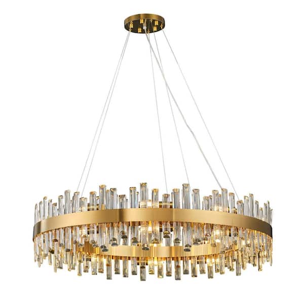 YUYI 39.4 in. 20-Light Gold Crystal Chandelier, Modern Round K9 Crystal Hanging Pendant Ceiling Light Fixture
