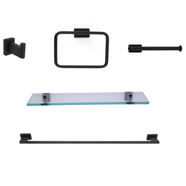Nayland 20 in. W Wall Mount Glass Shelf in Matte Black Nayland 20 in. W Wall Mount Glass Shelf in Matte Black