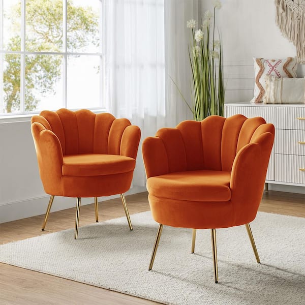 Fidelia Orange Tufted Barrel Chair with Scalloped Seashell Edges (Set of 2)