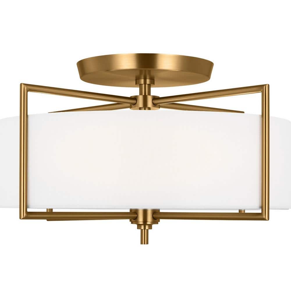Burnished Brass and Glass Drum Semi-Flush Mount Light