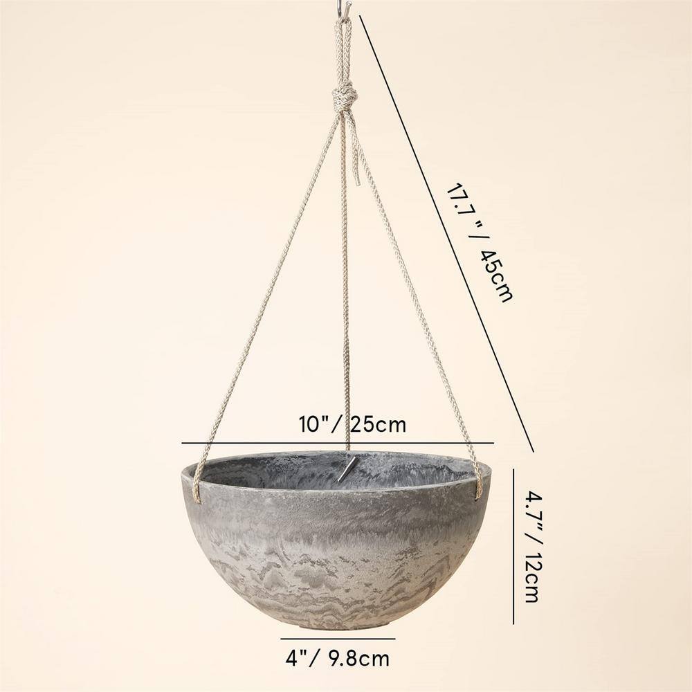 Gray Marble Pattern 10'' Recycled Plastic Hanging Planters with Rope