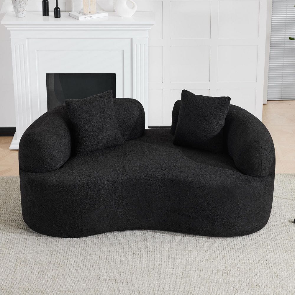 66.93 in. Rounded Arm Teddy Fabric Curved Sofa in Black GZS-056B