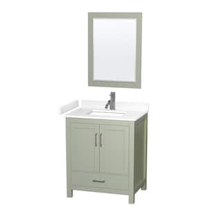 Sheffield 30 in. W x 22 in. D x 35 in. H Single Bath Vanity in Light Green with White Cultured Marble Top & 24" Mirror