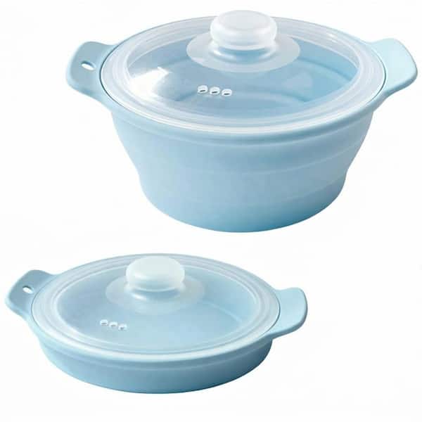 42 oz. Silicone Microwave Steamer Food Steamer BPA-Free Collapsible with Handle Lid Dishwasher Safe Blue 1-Pack