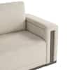 Close-up view of the side profile and armrest of a sofa.