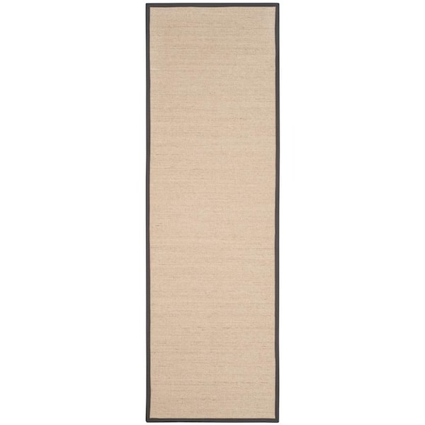 Natural Fiber 3 ft. x 10 ft. Natural/Dark Gray Solid Color Border Runner Rug
