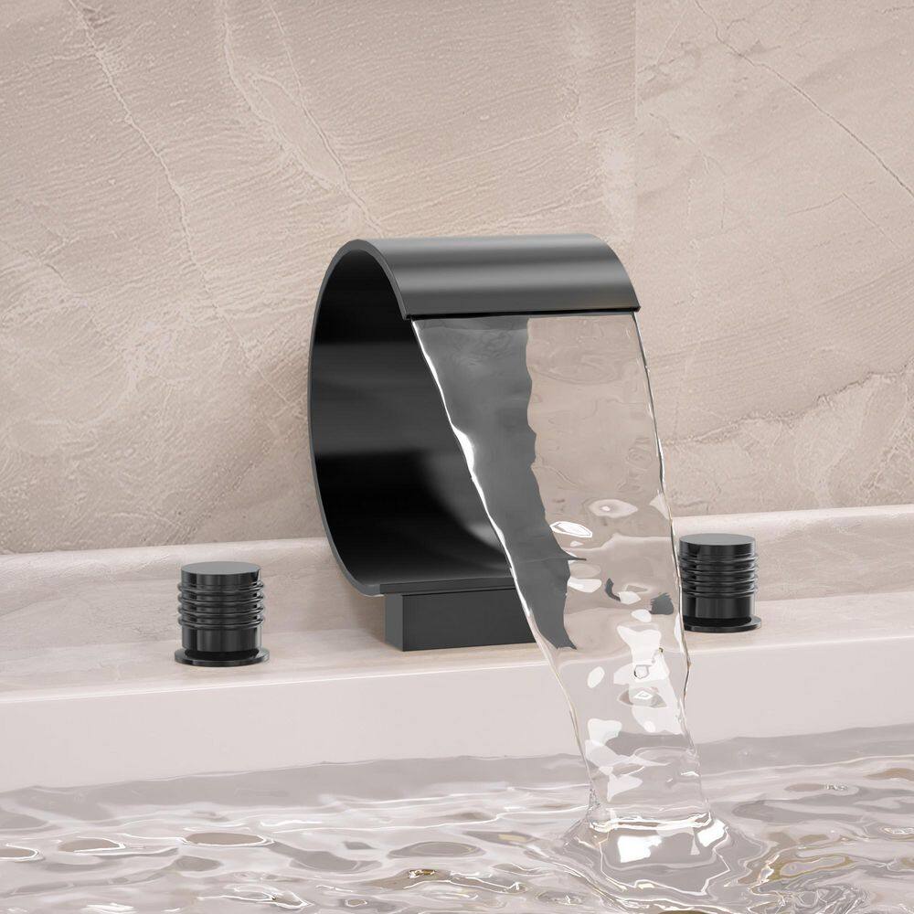 Modern Widespread 2-Handle Waterfall Bathroom Faucet with Pop-Up Drain Assembly, Water-Saving Design in Matte Black price history on PriceWatchPro