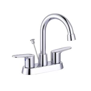 4 in. Centerset Double Handle High Arc Bathroom Faucet with Drain Kit in Chrome