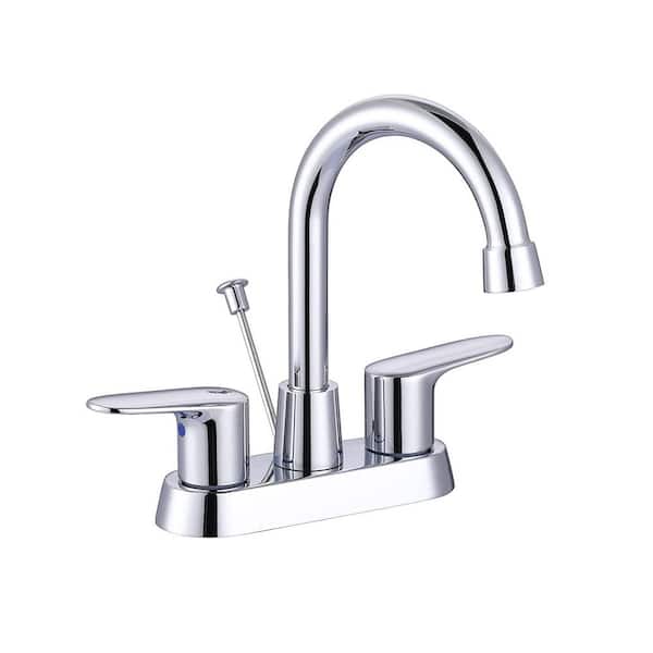IVIGA 4 in. Centerset Double Handle High Arc Bathroom Faucet with Drain Kit in Chrome